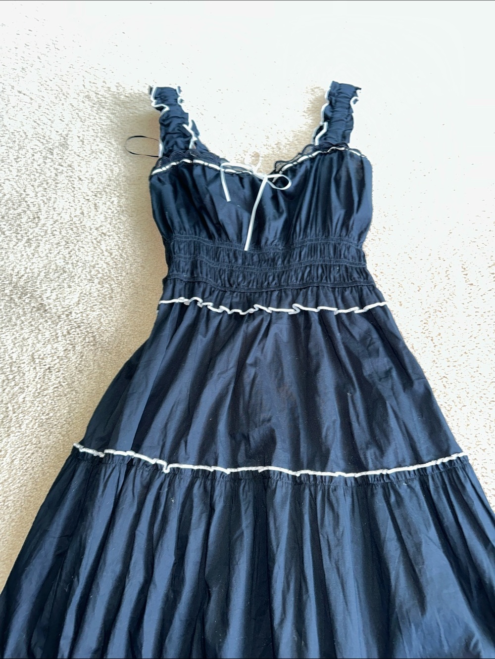 Francesca's Black Tiered Maxi Dress with Smocked Bodice and Ruffled Straps - Picture 6 of 11